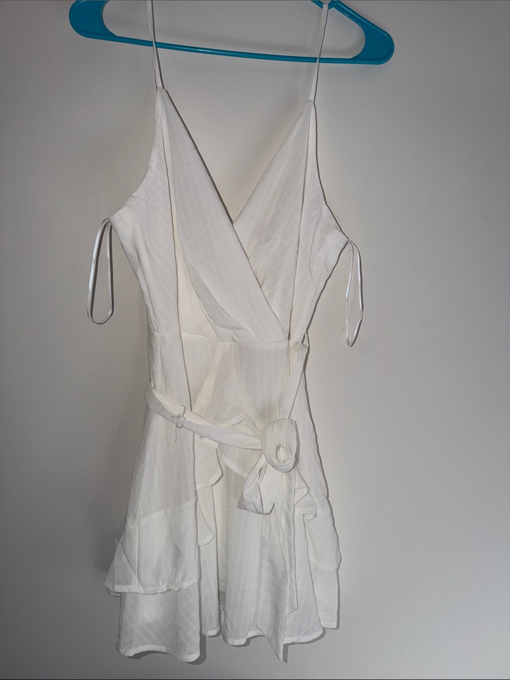 Francesca's Collections White Spaghetti Strap Wrap Dress